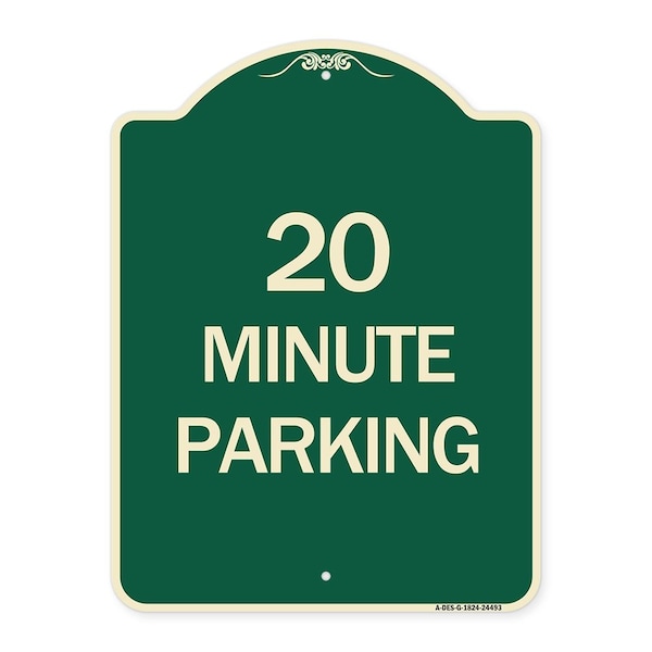 Designer Series 20 Minute Parking, Green & Tan Heavy-Gauge Aluminum Sign, 24" x 18", G-1824-24493
